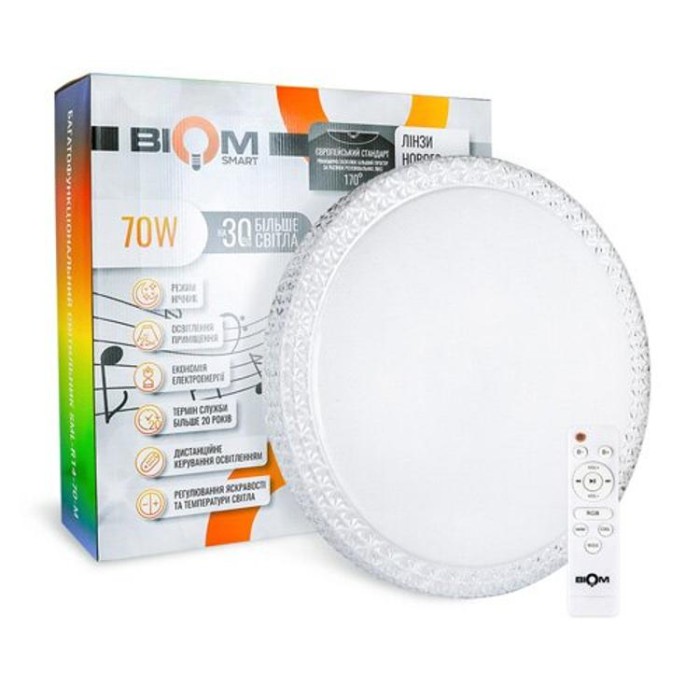 купить купить Светильник светодиодный Biom SMART SML-R14-70-M 3000-6000K+ RGB 70Вт с д/у музыкальный BT APP  
