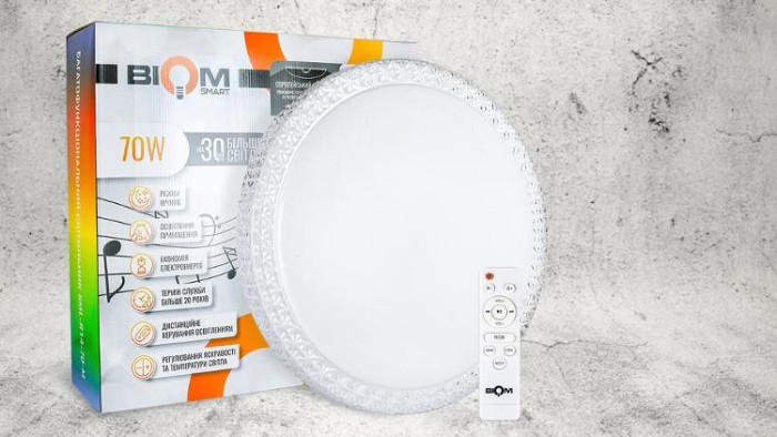 купить купить Светильник светодиодный Biom SMART SML-R14-70-M 3000-6000K+ RGB 70Вт с д/у музыкальный BT APP  