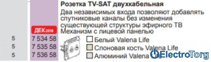 купить купить Механизм розетки телевизионной TV-SAT 2-х кабельный с топологией звезда белый Valena LIFE Legrand  