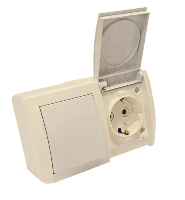 Блок: вимикач 1 кл, розетка з/з, 10А-16А, NORA, Mutlusan, білий, IP54 (2155 511 0201)