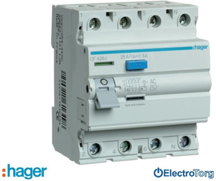 купить купить УЗО 4P 25A 300mA AC Hager (Хагер)  